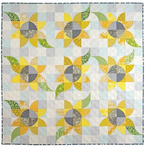 Sunflower Quilt, Sunflower Cottage, Drunkards Path Quilt, Drunkards Path, Sew Kind Of Wonderful, Sunflower Quilts, Cottage Quilt, Quilting Designs Patterns, Yellow Quilts