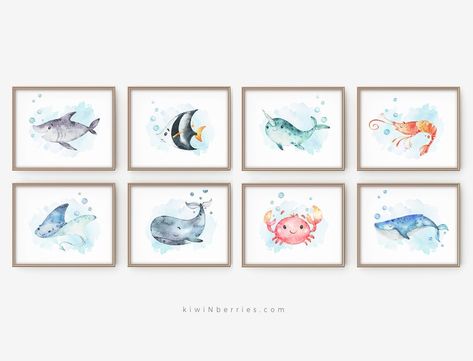 Sheep Nursery Art, Whale Nursery Art, Nursery Nautical, Ocean Nursery Decor, Kids Bathroom Art, Kids Bathroom Wall Art, Watercolour Nursery Art, Ocean Themed Nursery, Sea Nursery