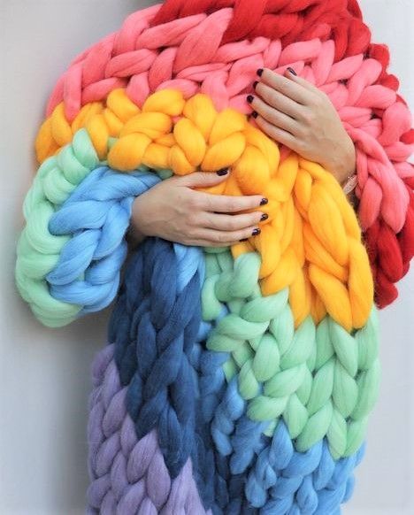 Pride Blanket, Large Knit Blanket, Knit Decor, Giant Knit Blanket, Giant Knitting, Big Knit Blanket, Extreme Knitting, Arm Knitting Blanket, Oversized Throw Blanket