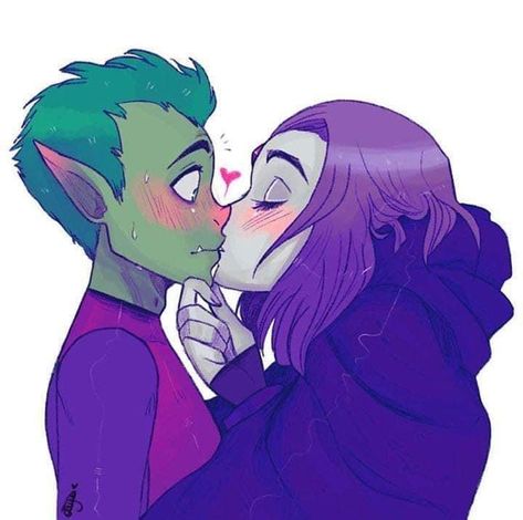 Beast Boy X Raven, Raven And Beast Boy, Beast Boy And Raven, Teen Titans Love, Raven Beast Boy, Titans Fanart, Original Teen Titans, Teen Titans Fanart, Scene Girl