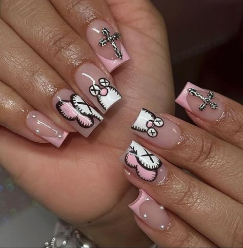 Rapper Nails, Nail Inspo Short Square, Nails Inspo Short, Nail Inspo Short, Practice Nails, Girly Acrylic, Acrylic Toe Nails, Simple Acrylic, Hard Nails