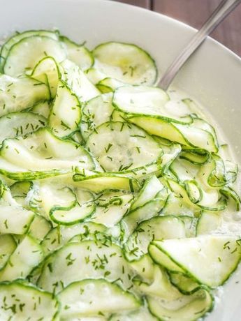 German Cucumber Salad is a refreshing summer salad made with simple ingredients that are a staple in most kitchens! This easy recipe is easy to make, budget-friendly, and perfect for a potluck, family dinner, or summer cookout. Creamed Cucumber Salad, German Salads, German Cucumber Salad, German Food Authentic, Creamed Cucumbers, Cucumber Salad Recipe, Pasta Vegetariana, Resep Salad, German Recipes