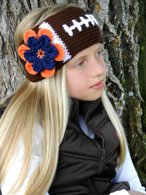 Ravelry: Football Headband Earwarmer by Kismet Crochet Football Crochet, Football Headband, Crochet Football, Bandeau Au Crochet, Tunisian Crochet Pattern, Crochet Unique, Tunisian Crochet Hook, Confection Au Crochet, Crochet Ear Warmer