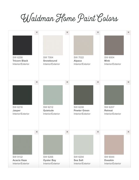 Sherwin-Williams paint color scheme or palette for home. Scandinavian paint colors. Sea salt, Snowbound, Alpaca, Mink, Jasper, Quietude, Pewter Green, Retreat, Acacia Haze, Oyster Bay, Doeskin, Tricorn Black. Minimalist. Pewter Green Paint Palette, Retreat Sherwin Williams Color Palette, Minimalistic Colors Palette, Sherwin Williams Retreat Palette, Retreat Sherwin Williams Palette, Sherwin Williams Snowbound Palette, Sherwin Williams Doeskin Paint, Oyster Bay Sherwin Williams Color Palette, Acacia Haze Color Schemes