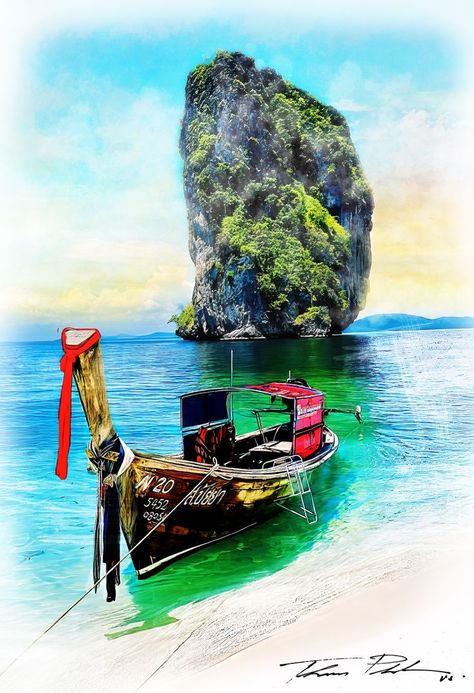 Neo Art Mixed Media Water Color Art 02-18-2022 Krabi, Thailand Thailand Painting, Water Color Art, Krabi Thailand, Watercolor Painting Techniques, Thai Art, Art Mixed Media, World View, Color Art, Krabi