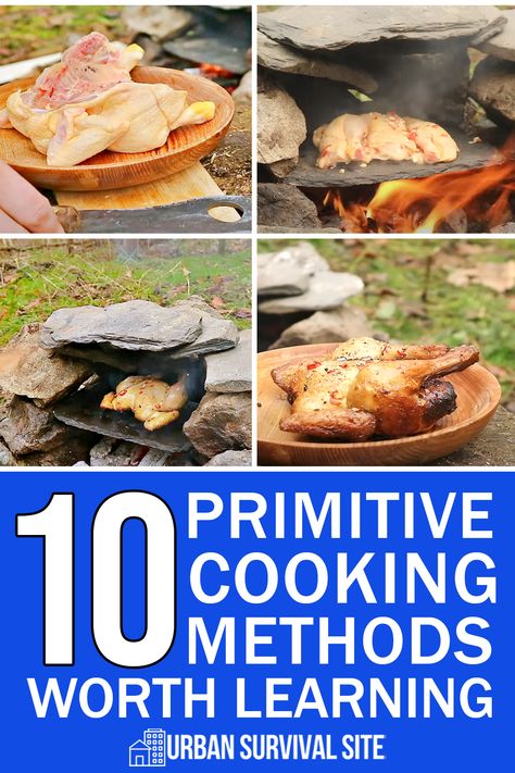 When modern conveniences fail, knowing how to cook with primitive methods becomes one of the most important survival skills to know. Believe it or not, the earth provides the necessities for almost any time of cooking, with a little bit of elbow grease, of course. Whether you're an outdoor enthusiast exploring new terrains or a survivalist preparing for a SHTF scenario, this guide will walk you through 10 primitive cooking methods. Primitive Cooking, Supraviețuire Camping, 1000 Lifehacks, Emergency Preparation, Survival Life Hacks, Survival Techniques, Prepper Survival, Open Fire, Homestead Survival