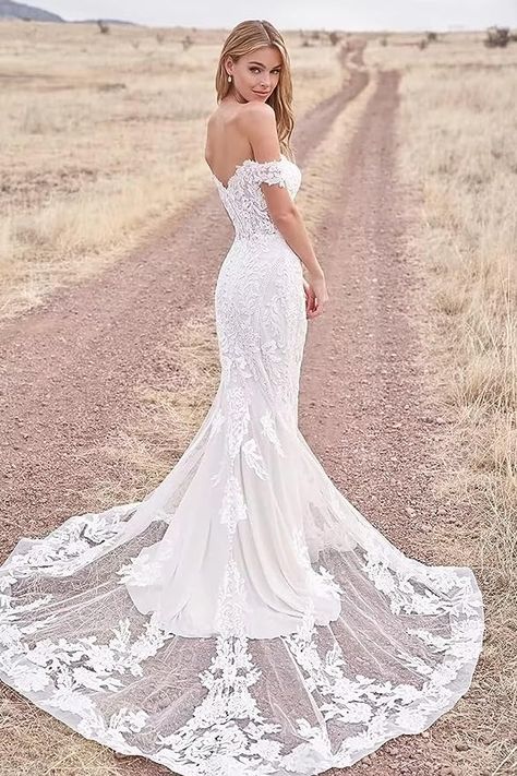 La'norah Women's Mermaid Wedding Dresses for Bride Sexy Tiered Ruffle Open Lace Appliques Bridal Gowns Romance Wedding Dress, Country Bridal Gown, Allure Romance, Dresses For Bride, Boho Bridal Gowns, Dresses Tulle, Bridal Gowns Mermaid, Gowns For Women, Allure Bridals