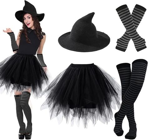 Amazon.com: Ibeauti Halloween Witch Costumes for Women Girls Gothic Cosplay Witch Hat Tutu Skirt Striped Knee High Socks Arm Warmers Set (Black) : Clothing, Shoes & Jewelry Halloween Witch Costumes For Women, Homemade Witch Costume, Witch Costumes For Women, Easy Costumes Women, Halloween Witch Costumes, Cute Witch Costume, Halloween Dance Costumes, Witches Costumes For Women, Mom Halloween Costumes