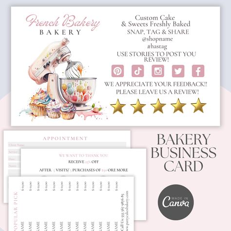 Business Card Appointment, Bakery Business Cards Templates, Appointment Card, Bakery Business Cards, French Bakery, Business Card Templates, The Bakery, Appointment Cards, Bakery Business