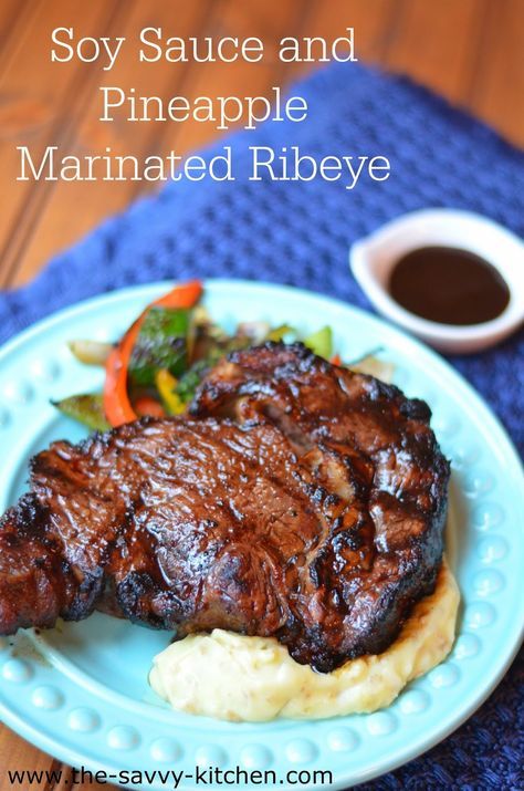 Pineapple Juice Marinade, Hawaiian Ribeye, Grill Ribeye Steak, Pineapple Steak, Ribeye Steak Marinade, Marinated Steak Recipes, Ribeye Recipe, Soy Sauce Marinade, Good Steak Recipes