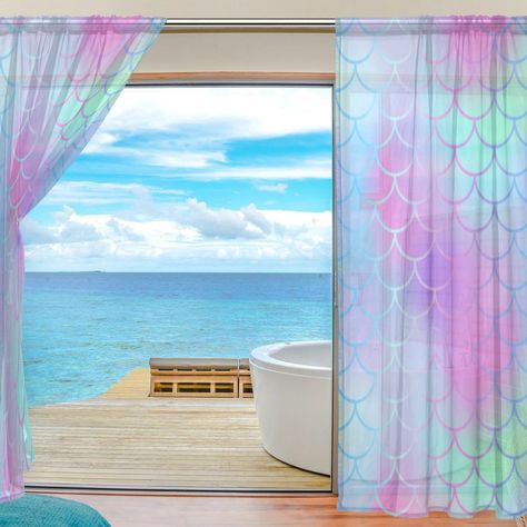 My Little Nest Colorful Magic Mermaid Fish Scale Pattern Sheer Window Curtains Drapes 55 X 78 Inch Decorative Window Treatments for Bedroom Living Room 2 Panels *** Visit the image link more details. (It is Amazon affiliate link) #LivingRoomDecorIdeas Mermaid Curtains, Window Treatments For Bedroom, Mermaid Room Decor, Decorative Window Treatments, Bathroom Window Curtains, Bathroom Window Treatments, Mermaid Bedroom, Mermaid Bathroom, Mermaid Nursery