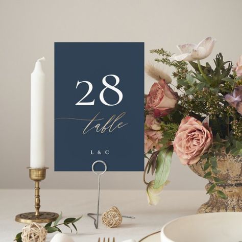 Navy Blue White Elegant Gold Classic Wedding Table Number Family Christmas Party Games, Modern Wedding Reception, Trending Wedding, Wedding Table Number Cards, Card Table Wedding, Formal Wedding Invitations, Wedding Table Number, Minimalist Wedding Invitations, Elegant Color