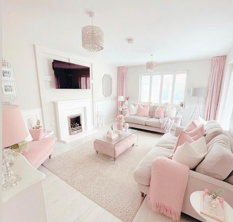 A MUM has transformed her drab family home into a pastel pink paradise. Haylea McDonald, 36 from Bury St. Edmunds, Suffolk, has spent the last four years designing and creating her dream house. The creative beautician and her husband, James McDonald, 41, have forked out more than £25,000 on pink items and rose gold renovations […] Pastel Pink Dining Room, Pink Themed House, French Roses Bloxburg, Beige And Pink Living Room, Girly House Decor, Shabby Chic Living Room Ideas, Girly Living Room, Pink House Interior, Pink Living Room Decor