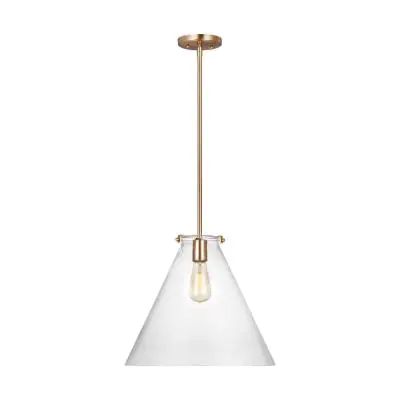 Kate 1-Light Satin Brass Cone Pendant with Clear Glass Shade Urban Lighting, Sea Gull Lighting, Generation Lighting, 3 Light Chandelier, Single Pendant Lighting, Brass Pendant Light, Top Knobs, Rectangle Mirror, Midnight Black