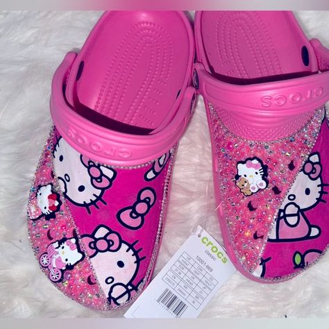 Shop sunshinehappy13's closet or find the perfect look from millions of stylists. Fast shipping and buyer protection. Turn heads with these customized hello kitty crocs Hello Kitty Curling Iron, Hello Kitty Bling Crocs, Pink Hello Kitty Crocs, Decorated Crocs, Cute Crocs Shoes, Hello Kitty Crocs, Crocs With Charms, Shoes Customized, Bedazzled Shoes