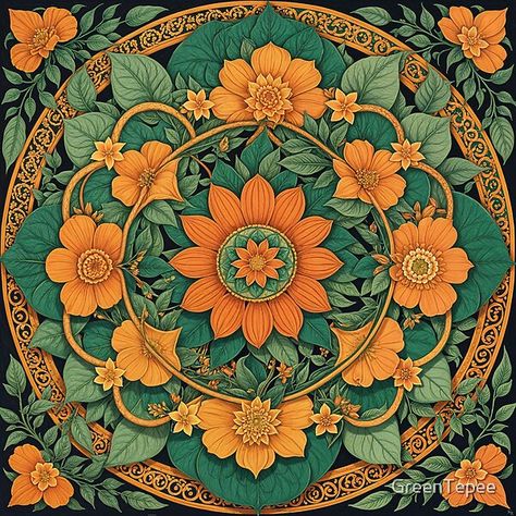 Orange Mandala by GreenTepee | Redbubble Orange Mandala, Orange And Green, Human Being, Anime Stickers, Vintage Music, Aesthetic Vintage, Art Clothes, Mask For Kids, Bright Orange