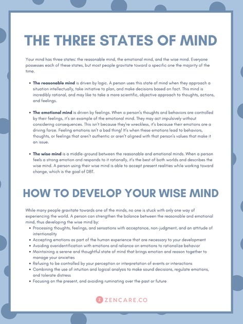 The Wise Mind Emotional Mind Wise Mind, Emotional Rational Wise Mind, The Wise Mind Dbt, Wise Mind Activities, Wise Mind Dbt Worksheet, Group Therapy Ideas, Wise Mind Dbt, Group Therapy Activities, Dbt Therapy