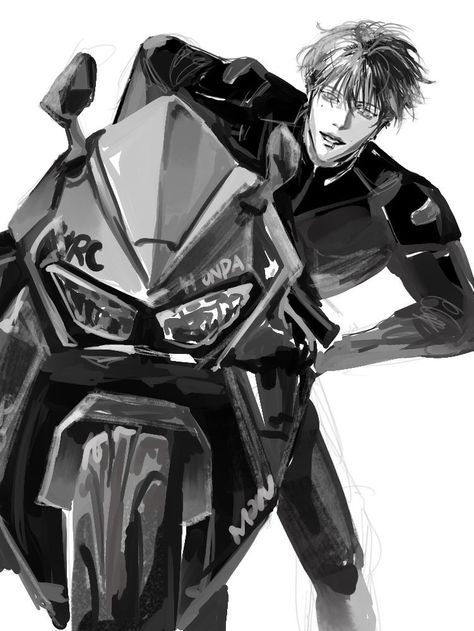 Rukawa Slam Dunk, Mlbb Icons, Anime Motorcycle, Motorcycle Guy, Motorcycle Drawing, Bike Drawing, Man Sketch, Tokyo Art, Biker Boys