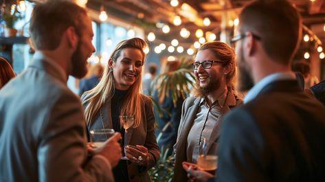 Networking Event Interaction: A lively group of professionals engage in conversation at a vibrant networking event indoors. #networking #professionals #conversation #event #indoors #aiart #aiphoto #stockcake ⬇️ Download and 📝 Prompt 👉 https://ayr.app/l/e34G Indoor Event Photography, Corporate Events Photography, Networking Event Photography, Business Event Photography, Event Photography Ideas, Business Conversation, Corporate Event Photography, Conference Branding, Indoor Event