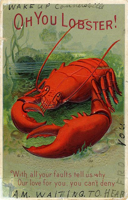 Vintage Post Card - Oh You Lobster! by Namey McNamerson, via Flickr  #JoesCrabShack Lobster Party, Lobster Art, Vintage Journals, Rock Lobster, Journal Features, Pocket Journal, Red Lobster, Scene Art, Stock Art