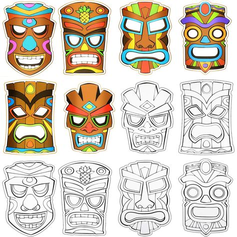 PRICES MAY VARY. Tiki theme mask: these blank totem paper masks are design with different totem pattern, fitting for Luau party, Hawaiian party, tropical party, tiki party, summer pool party, beach party, jungle animal party, Venice Mardi Gras party, Halloween cosplay party, making you be the center of the crowd Material and size: tiki totem masks are made of quality cardboard, which is light and comfortable to wear; You can paint vivid colors to make them as great accessories for party; They me Hawaiian Luau Party Decorations, Blank Drawing, Hawaii Themed Party, Tiki Faces, Jungle Animals Party, Paper Masks, Luau Party Decorations, Aloha Party, Tiki Totem