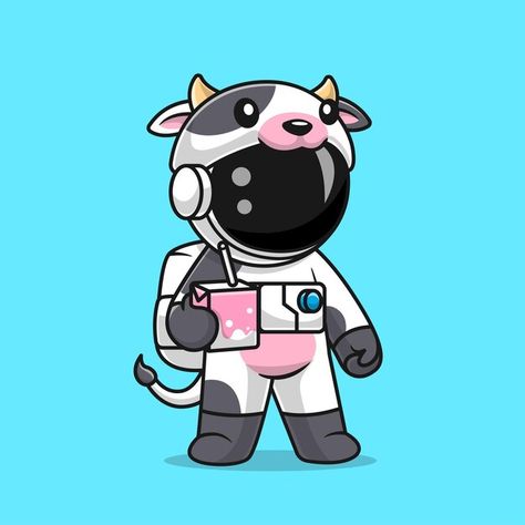 Catalyststuff | Freepik Milk Cartoon, Illustration Science, Astronaut Illustration, Cow Costume, Cute Astronaut, Animal Icon, Vector Icons Illustration, Beautiful Art Pictures, Cartoon Style