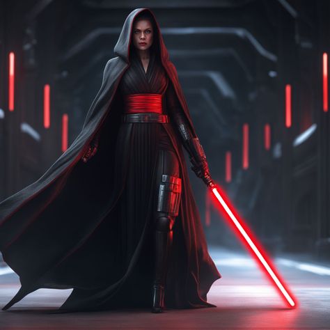 Dark Jedi Female, Woman Sith Lord, Female Sith Lord Art, Sith Lord Outfit, Star Wars Outfits Women Dark Side, Sith Lord Aesthetic, Female Sith Art, Female Sith Costume, Sith Outfit Female