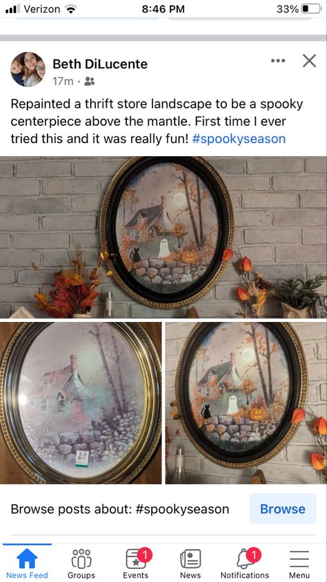 Upcycle Paintings, Thrifted Paintings, Thrift Painting, Thrifted Art, Store Painting, Thrift Store Art, Witches Night Out, Halloween Art Projects, Halloween Artwork