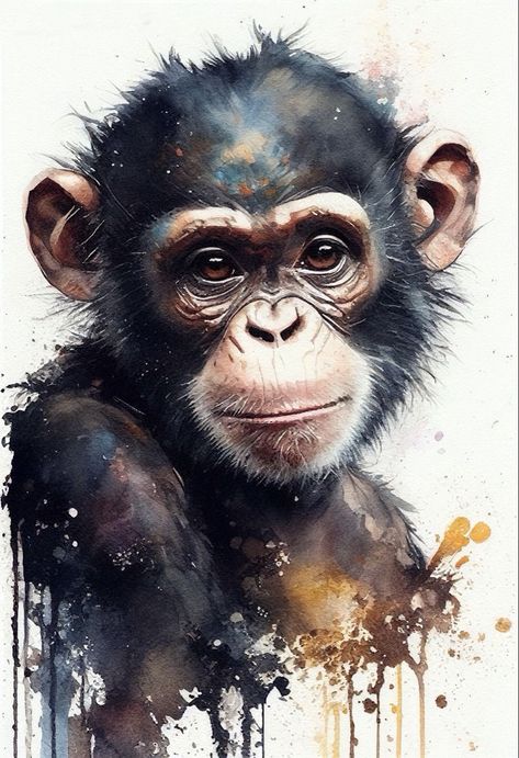 Andrew Simoson | WATERCOLOR | Chimpanzee Contemporary Wildlife Art, Canvas Art Painting Acrylic, Painted Home Decor, Watercolor Paintings Of Animals, Watercolour Portrait, Life Artwork, Safari Art, Whimsical Art Paintings, Wildlife Artwork