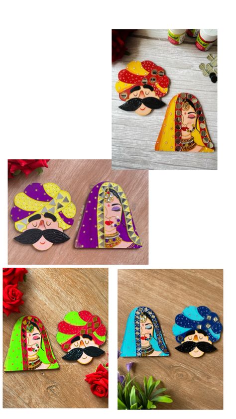 4” Handpainted Rajasthani couple fridge magnet… #artworkbyroshni #fridgemagnets #handpainted #arttherapy #cutecouple #rajasthani #reels #trending #reelsviral #pune #puneartist #womenempowerment #artistsoninstagram #artist #artistsoninstagram #rajasthani_culture #homdecor #walldecor #gifting #returngifts #viral #puneartist #acrylic #acrylicart #fridgemagnet #supportlocal #supportsmallbusiness #hobby #authindia #fevicrylhobbyideas #fevicrylacryliccolours #couple Rajasthani Art Design, Rajasthani Couple, Rajasthani Art, Fabric Paint Diy, Mdf Crafts, Hand Painted Earrings, Elegant Blouse Designs, Fancy Dress Design, Painted Books