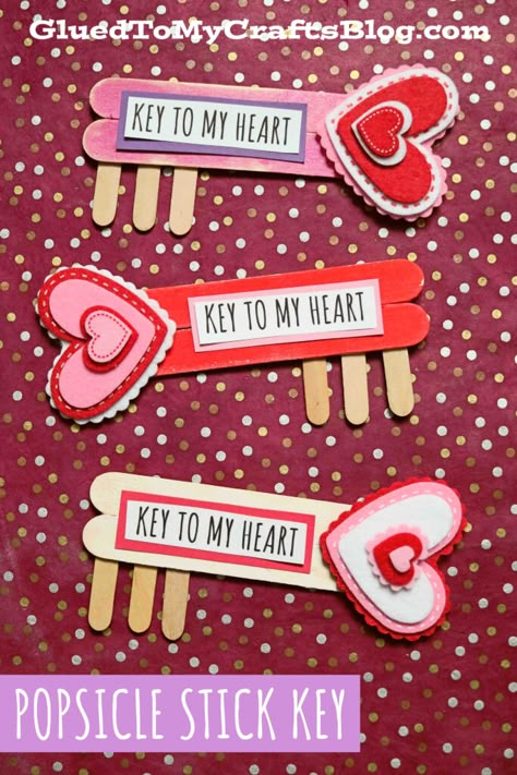 Popsicle Valentine Craft, Key To My Heart Craft, Tissue Decorations, Valentines Preschool, Vday Crafts, Preschool Valentine's, Preschool Valentine Crafts, Friendship Activities, Key Crafts