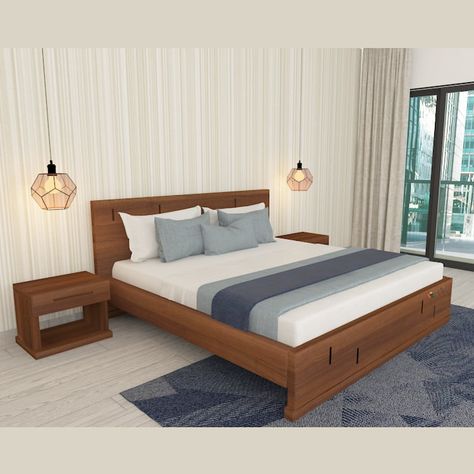 Riva Bedroom set Bed is a square measure one in all the foremost widespread decisions thanks to their dateless style and skill to seamlessly integrate into any kind of room. Riva bed is distinguished by its flat panel and foot board. Assuring durability and sturdiness, this bundle of the spacious units crafted from Engineered wood and internals in pre-laminated board of Egger/Emilam/Danube sheets with external finished in veneer polish with solid wood legs. The simple design of this product, tog Bed Design Without Storage, Double Bed Design, Modern Luxury Furniture, Bed Without Storage, Wooden Double Bed, Double Bed Designs, Designer Bed, Luxury Furniture Stores, Luxury Modern Furniture