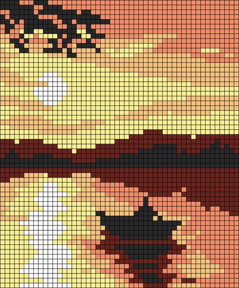 Pixel Sunset Art, Sunset Tapestry Crochet, Pixel Art Pattern 20x20, Alpha Pattern Mountain, Pixel Landscape Art, Sunset Alpha Pattern, Landscape Alpha Pattern, Pixel Art Medium, Alpha Crochet Patterns Easy