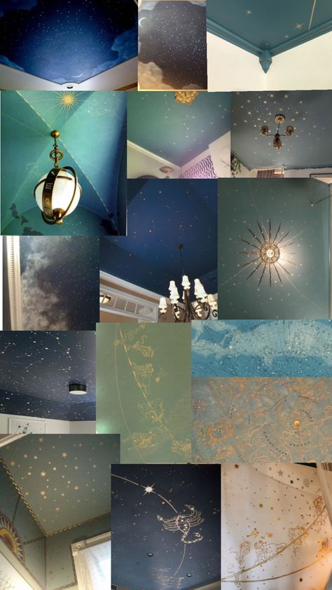 Celestial Ceiling Light, Celestial Office Aesthetic, Celestial Interior Design, Celestial Ceilings, Celestial Grunge, Celestial Ceiling, Celestial Bedroom, Golden Ceiling, Cottagecore Interior