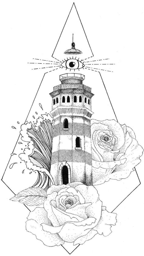 Lighthouse Tattoo Sketch, Watch Tower Tattoo, Light House Tattoo Stencil, Light Tower Tattoo, Seattle Skyline Outline, Sea Tattoos, Lighthouse Tattoos, Tower Tattoo, Tattoo Perna