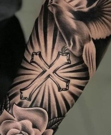 Cross With Rays Tattoo, Cross With Light Rays Tattoo, Cross With Sun Rays Tattoo, Holy Tattoos, Tattoos Cross, Aztec Tattoos Sleeve, Ray Tattoo, Aztec Tattoos, Sacred Heart Tattoos