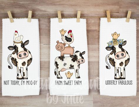 Farm Life Towels, Fun Cow Towels, Farmhouse Kitchen Decor, House, Udderly Fabulous, Not Today I'm Moody, Farm Sweet Farm, Cow Decor Spring Kitchen Decor, Farm Sweet Farm, Cow Craft, Sweet Cow, Cow Kitchen, Waffle Weave Towels, Cow Decor, Farm Cow, Gnome Gift