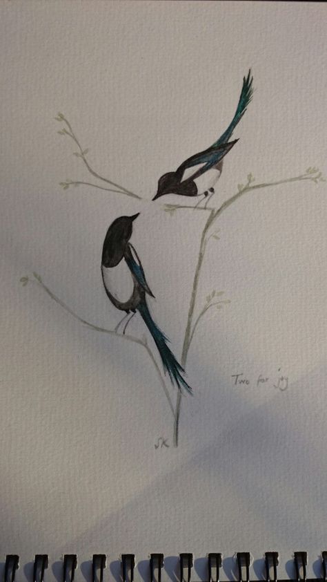 Two for joy magpies water colour. Painted for brother 's wedding invite.                                                                                                                                                                                 More Bird Line Drawing, Magpie Tattoo, Magpie Art, Black Bird Tattoo, Bird Quotes, Cute Bird, Bird Silhouette, Bird Painting, Beautiful Dark Art