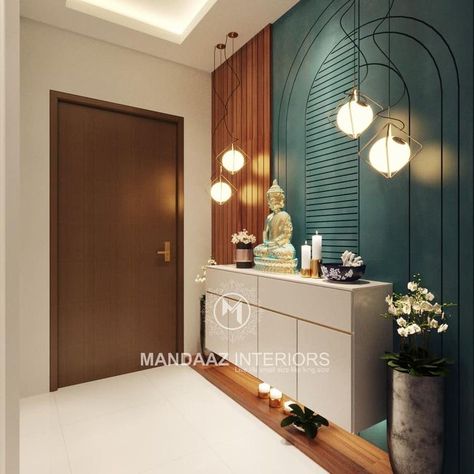 Home Entrance Budha, Foyer Area Design Entrance Modern, Enterence Hall Ideas, Entry Passage Design, Passage Wall Design, Foyer Area Design Entrance, Foyer Design Modern Entrance, Entrance Wall, House Main Door Design