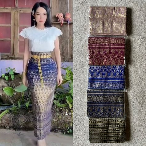 Size M-XL (6-10), stretchy Thai Outfits, Cambodian, Thailand Traditional Costume, Khmer Style, Lao, Hmong Outfits, Southeast Asian Style. Price is for the skirt & lace top.  The skirt is stretchy Thai size B (M-XL) 6-10. The blouse is one size B loosely fitting M-XL.     * Fabric: Skirt polyester stretched, blouse polyester lace and lining. * Imported from Thailand.   * Follow us on Facebook @ Khmer Outfit USA, we are taking new PRE-ORDER items from Cambodia & Thailand at a great price.  Feel free to message us of what you are looking for.  If there is any issue with your order, please CONTACT US FIRST and give us a fair chance to resolve the issue before leaving a negative review.  We work hard to please our customers, and we appreciate your kind review, it means the world to our little s Thai Outfits, Khmer Outfit, Calf Length Skirt, Thailand Traditional, Fabric Skirt, Calf Length Skirts, Stretchy Skirt, Happy Customer, Southeast Asian