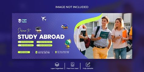 Study abroad education facebook cover an... | Premium Psd #Freepik #psd #education #teacher #facebook-cover #banner-design Creative Facebook Cover, About Study, Education Banner, Facebook Cover Design, Facebook Cover Template, Banner Template Design, Educational Consultant, Fb Covers, Vinyl Banners