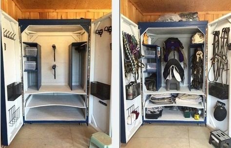 Tack Box Ideas, Tack Closet, Horse Tack Boxes, Tack Locker, Horse Tack Rooms, Saddle Racks, Tack Trunk, Tack Box, Horse Barn Designs