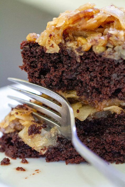 Vegan German Chocolate Cake -Rich and Easy - Intentionally Eat Vegan German Chocolate Cake, Vegan Vanilla Cupcakes, German Chocolate Cake Recipe, Dairy Free Baking, Plant Based Desserts, Chocolate Cake Recipe Easy, Vegan Cake Recipes, German Chocolate Cake, Gf Desserts