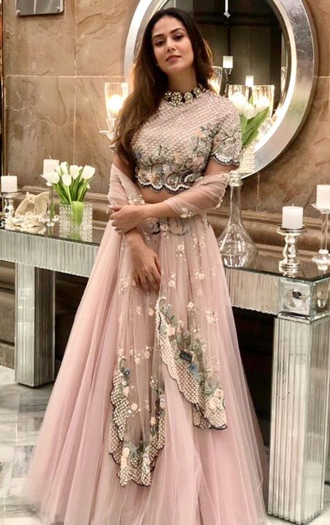 Mira Rajput Kapoor wears a pastel lehenga and choker at a friend's Delhi wedding | VOGUE India Her Insta: "Never too old for a tutu skirt ????#bawagottan #summerwedding" #mirarajput #indianwedding #indianweddinglehenga #pastellehenga #summerlehenga #lehenga #choli #lehengacholi @ #vogueindia via @sunjayjk #lehenga #lehenga #choli Orang India, Pengantin India, Mira Rajput, Wedding Lehenga Designs, Lehnga Dress, Designer Bridal Lehenga, Gaun Fashion, Mode Abaya, Indian Bridal Dress