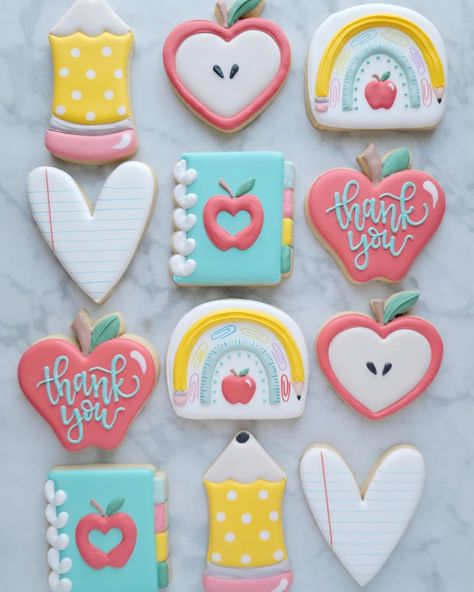 Teacher Valentines Cookies Decorated, Valentines Cookies For Teachers, Daycare Cookies Decorated, Teachers Appreciation Cookies, Teacher Royal Icing Cookies, Teacher Appreciation Decorated Cookies, Teacher Appreciation Cookies Decorated, Teacher Cookies Decorated, Teachers Day Cookies