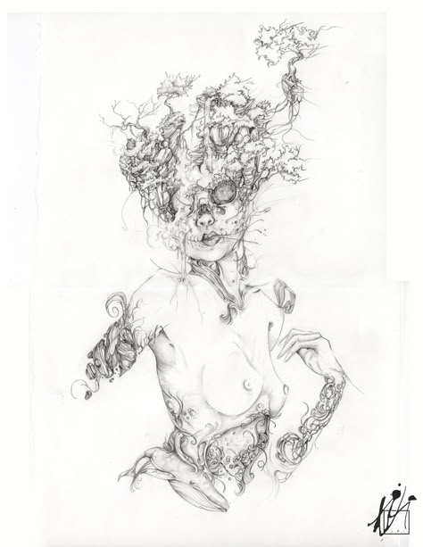 'Mother Nature' 2013   Graphite on watercolor paper. Mother Nature Drawing, Nature Drawing Pictures, Mummy Tattoo, Emma Tattoo, Nature Doodle, Art Abstrait Ligne, Vintage Nature Photography, Mother Nature Tattoos, Nature Drawings