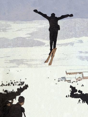 size: 12x9in Giclee Print: Ski Jumping, C.1928 (Illustration) : Air Photo, Ski Jumping, Seasons Art, Winter Scenery, Large Picture Frames, Photo Puzzle, Wonderful Images, Picture Library, Olaf