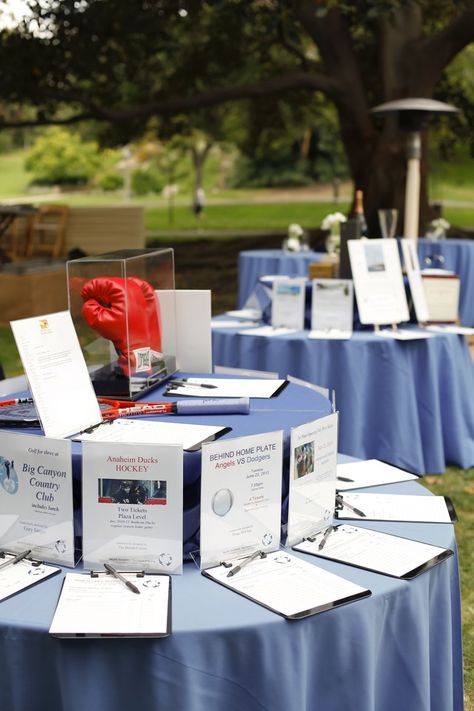 The pictures are fine for intangable items, like tickets or services.. but I like to see the stuff.    table set up for rounds auction idea Silent Auction Display, Nonprofit Fundraising Events, Silent Auction Basket, Silent Auction Fundraiser, Charity Work Ideas, Silent Auction Baskets, Auction Basket, Auction Baskets, Raffle Basket