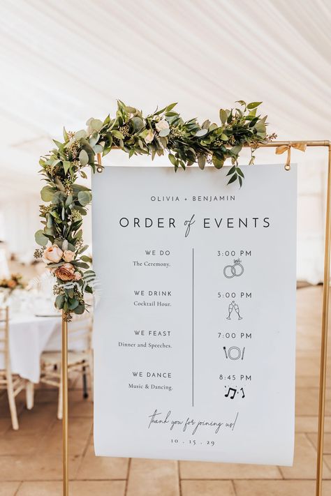 Wedding Welcome Sign Timeline, Wedding To Do Timeline, Timeline Of Events Wedding, Summer Wedding Timeline, Wedding Timeline Signage, Wedding Itenary Board, Wedding Day Order Of Events, Wedding Day Of Timeline, Wedding Reception Order