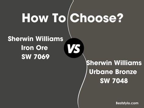 Urbane Bronze vs Iron Ore Urbane Bronze Sherwin Williams, Rainwashed Sherwin Williams, Urbane Bronze, Brown Paint Colors, Accessible Beige, Benjamin Moore White, The Undertones, Room Library, Iron Ore